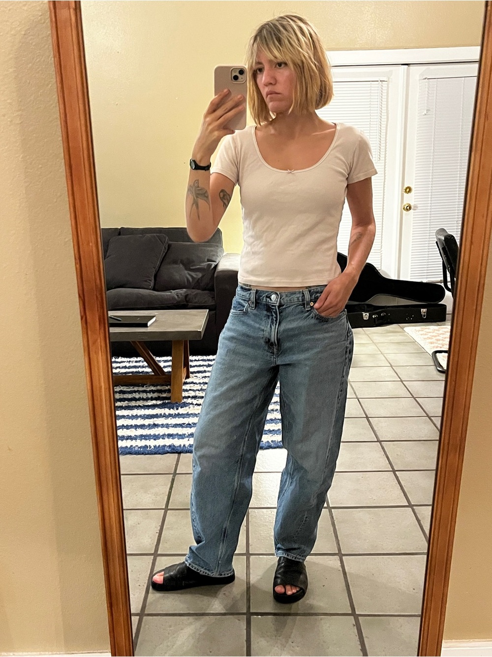 Pale mauve bow top
